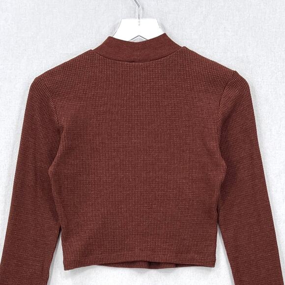ARITZIA TNA Thermal Mockneck Womens Medium Brown Long Sleeve Cropped Pullover - Picture 4 of 12